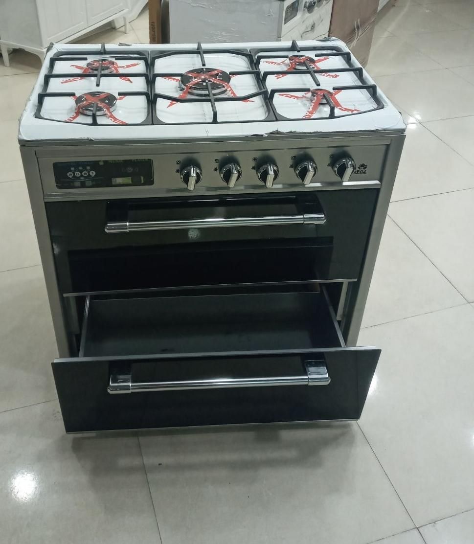 اجاق گاز ۵شعله طرح فر صفحه استیل نو((ماهان))